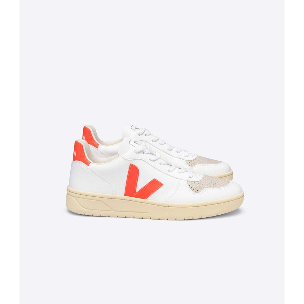 White/Orange Women\'s Veja V-10 CWL Shoes | AU 575PJJ